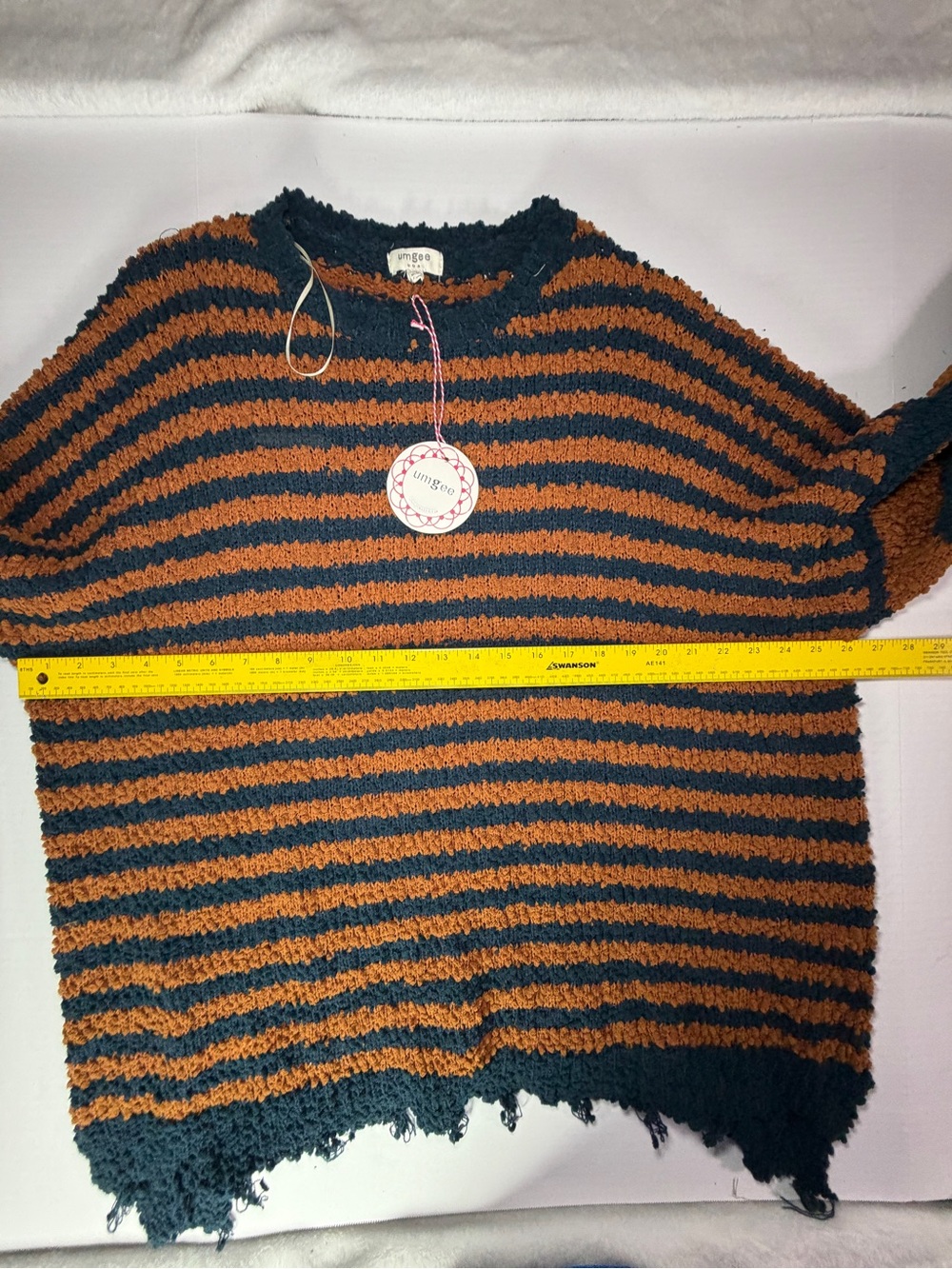 Umgee Striped Crewneck Sweater in Rust and Dark Teal - Picture 3 of 6